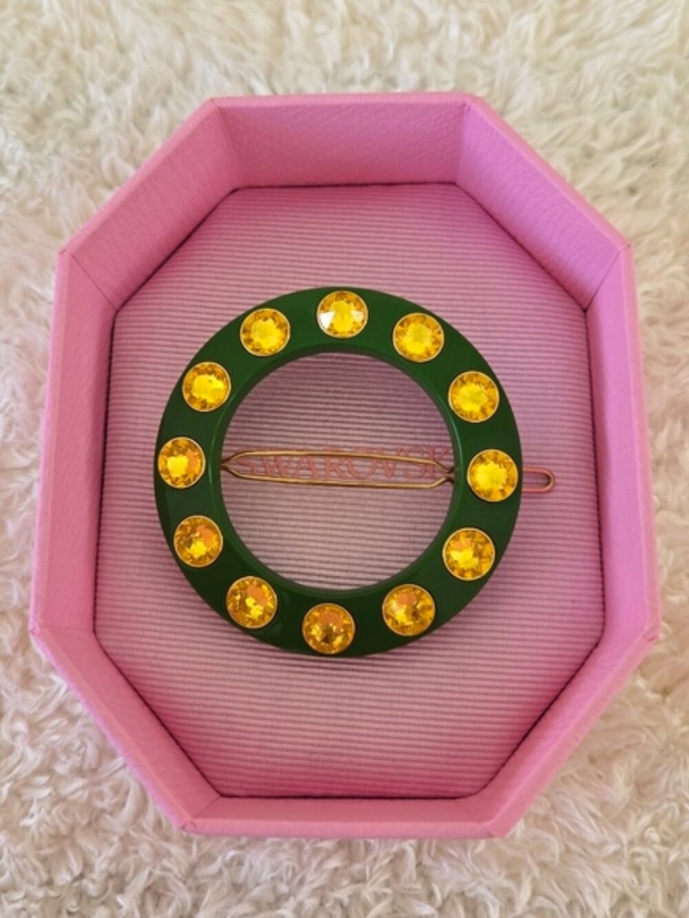 NIB Swarovski Green and Yellow Crystal Chroma Hair Clip Barette PRICE FIRM